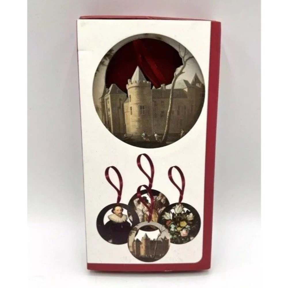 Amsterdam Castle Muiderslot 3 Ornaments Wooden Boxed *Missing 4th ornament 2.75
